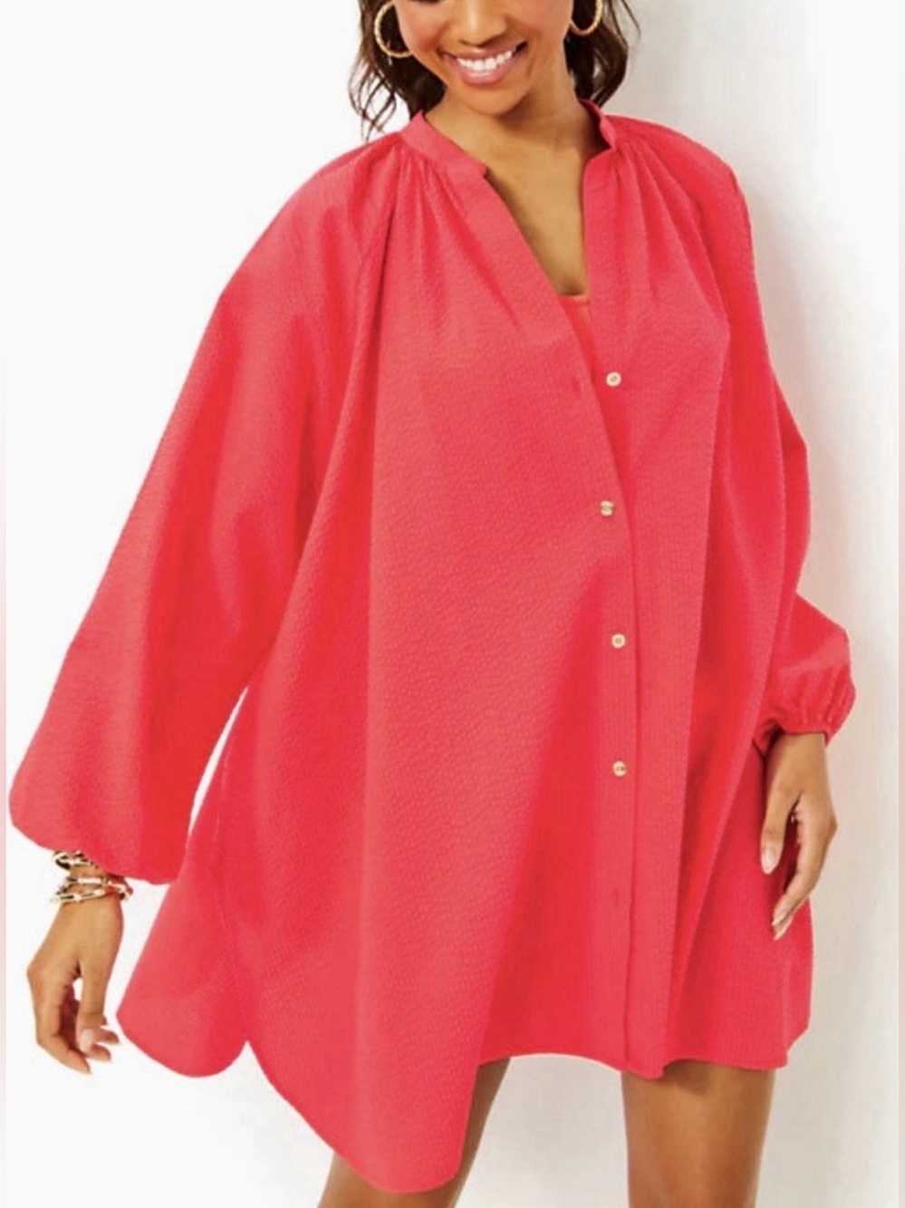 Lilly Pulitzer Shirt Womens XL Mizner Red Andrae Cover-Up Paradise Pucker